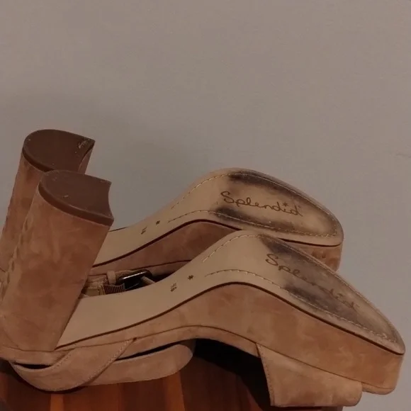 SPLENDID Suede Platform Heels Size 9.5 Tan Neesha Sandals - Picture 8 of 12